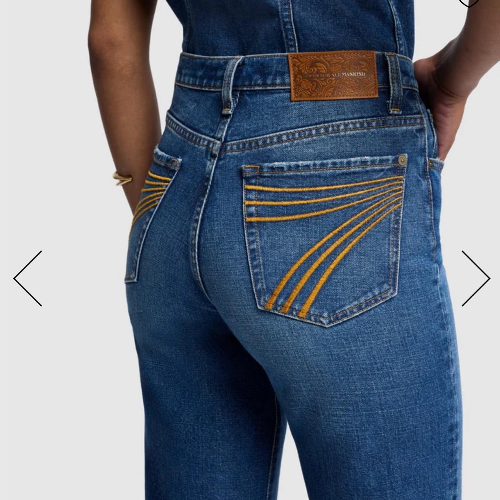 7 For All Mankind Blue Jeans Overalls with Yellow Accents